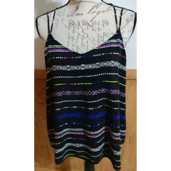 No Boundaries Aztec Print Strappy Cami Womens Sz XXL(19) Black Print Top GUC - Picture 1 of 8